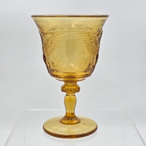 L. E. Smith Glass American Eagle Yellow Goblet 6½″ Pressed Glass U.S. Vintage - Picture 3 of 7